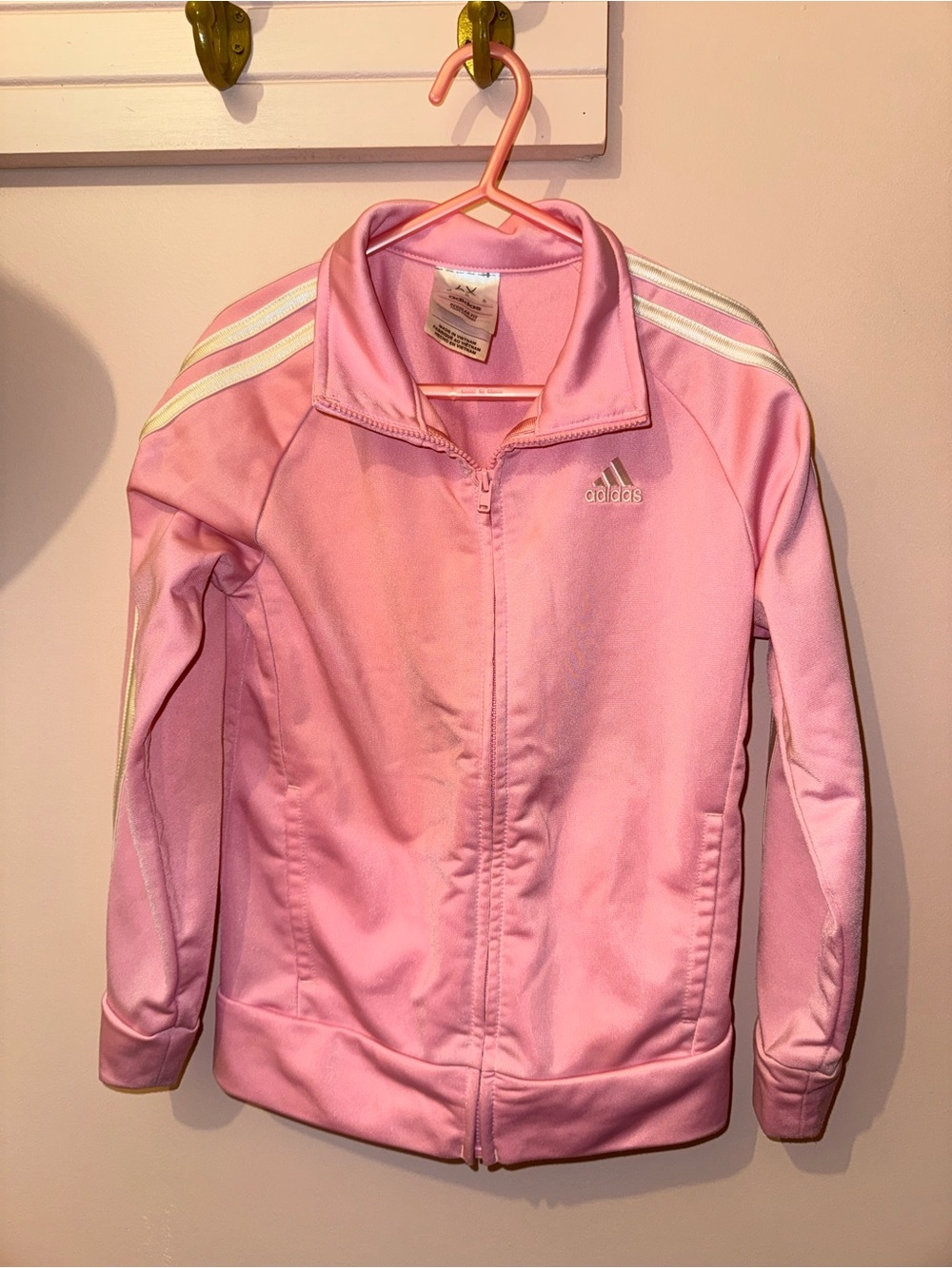 adidas Girls Light Pink Zip-Front Track Jacket with White Stripes